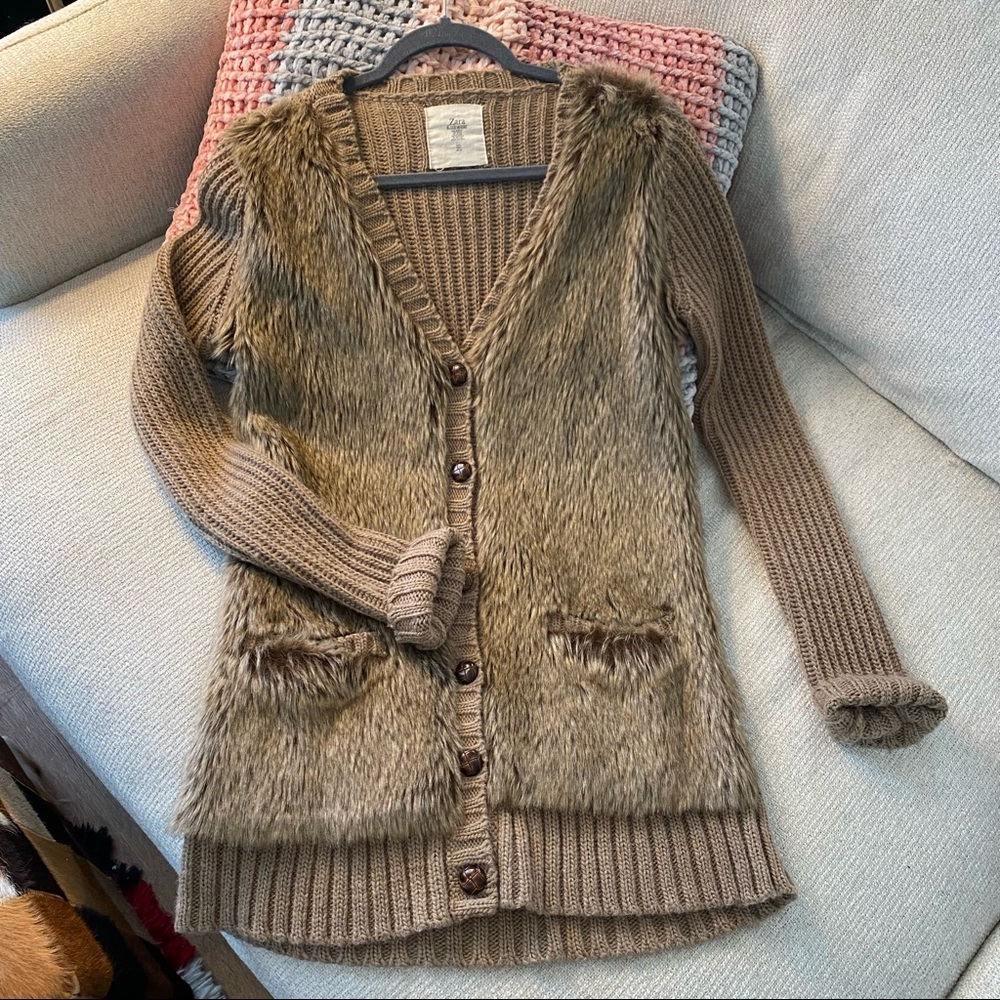 Zara faux fur sweater cardigan